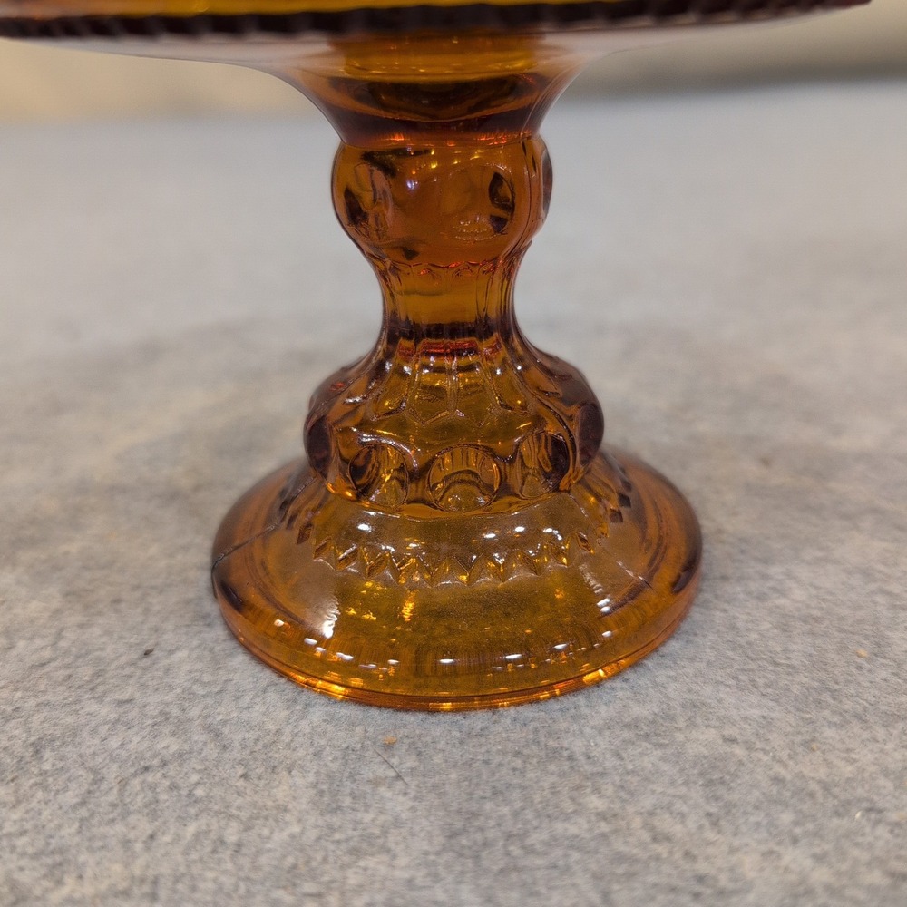 Indiana Glass Co Amber Kings Crown Thumbprint Compote Candy Dish MCM Glassware - Picture 3 of 6